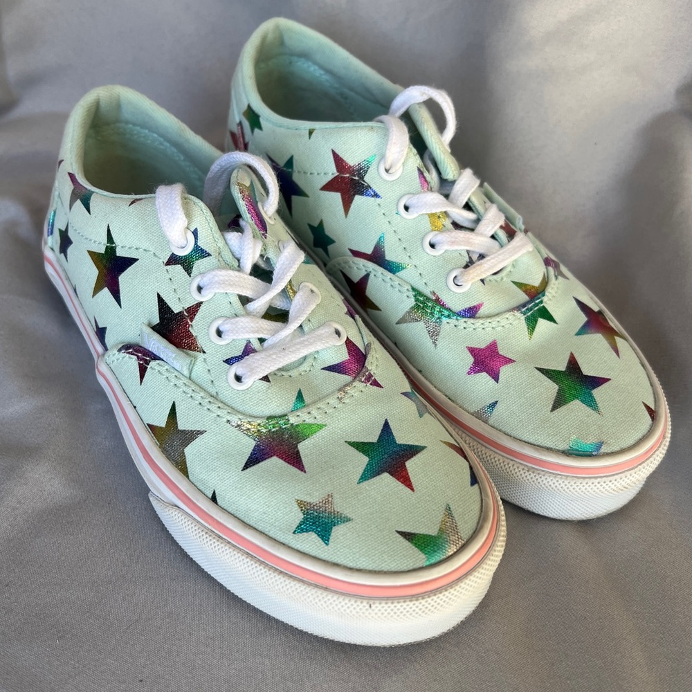 Vans Little Kid Doheny Foil Stars Dusty Aqua/White Skate Shoes 13 M